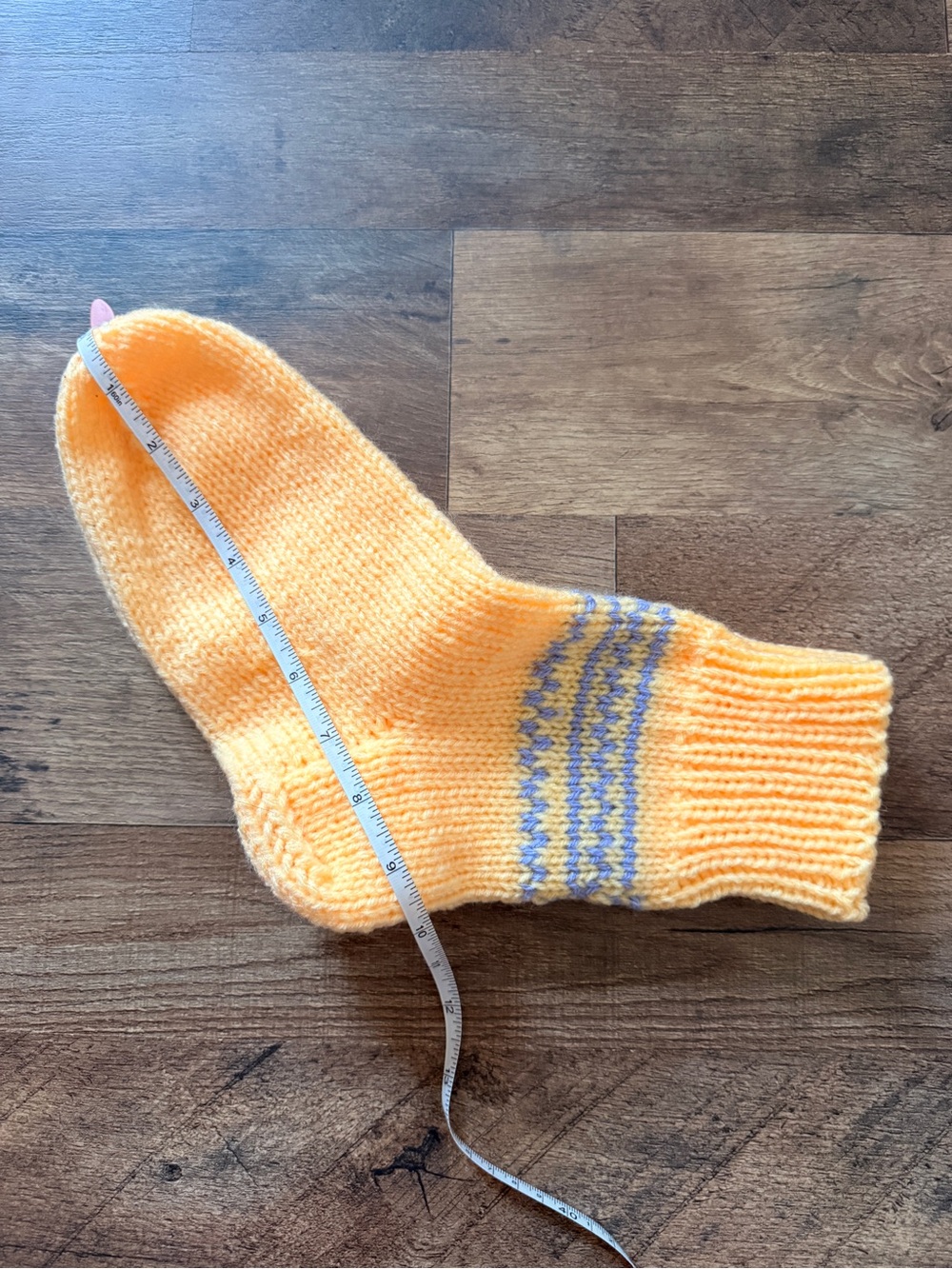 Handmade Soft Knit Yellow Sock with Blue Pattern